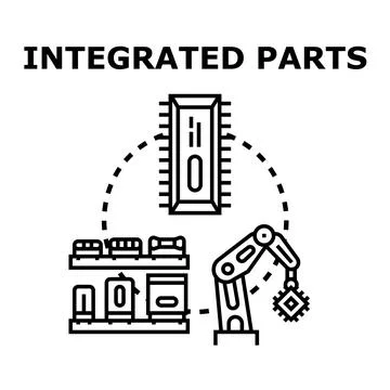 Automated manufacturing process integrating electronic microchip parts Stock Illustration