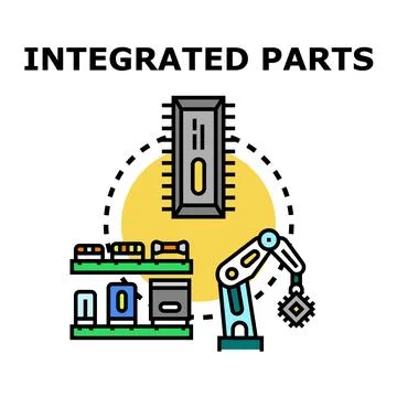 Automated manufacturing process integrating electronic microchip parts Stock Illustration