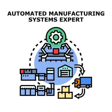 Automated manufacturing systems expert concept representing industrial prod.. Stock Illustration