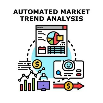 Automated market trend analysis system optimizing business processes Stock Illustration