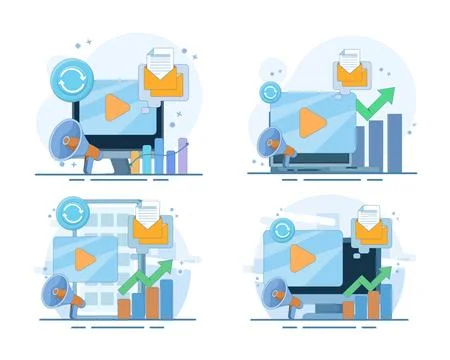 Automated marketing set featuring digital campaign management Stock Illustration