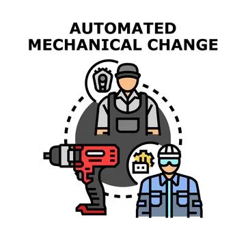 Automated mechanical change process and engineering work Illustrazione stock