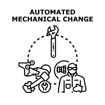Automated mechanical change process with human technician Stock Illustration