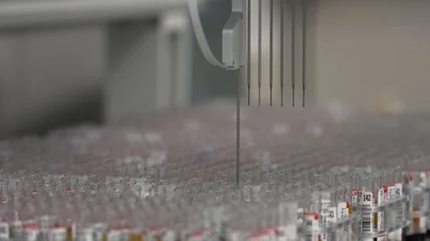 Automated medical tests robotic device, clinical diagnostic laboratory equipment Stock Footage 87333443