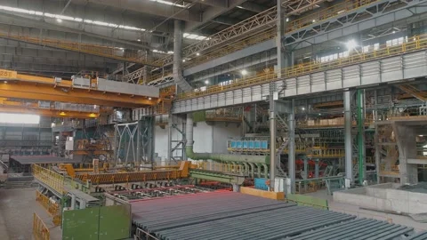 Automated metal rolling line. Workshop for the production of metal blanks, top Stock Footage 162485846