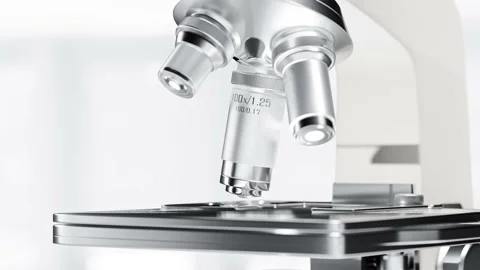 Automated microscope in scientific laboratory close-up shot. Stock Footage 199736275