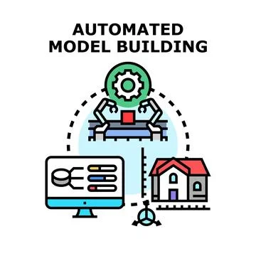 Automated model building process creating digital and physical structures Stock Illustration