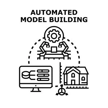Automated model building process creating digital and physical structures Stock Illustration
