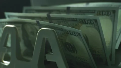 Automated money counting machine processing paper banknotes in close up cin.. Stock Footage 337596745