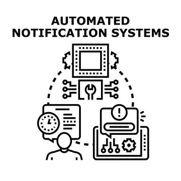 Automated notification systems sending message alert on smart device Illustrazione stock