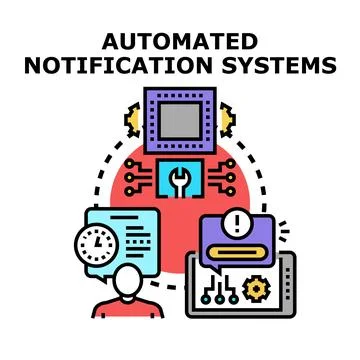 Automated notification systems sending message alert on smart device Stock Illustration