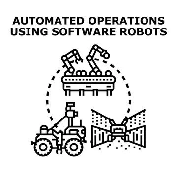 Automated operations processing manufacturing farming with robots Stock Illustration