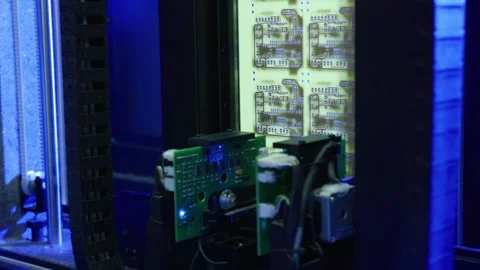 Automated optical inspection system checking printed circuit boards Stock Footage 316542517