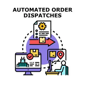 Automated order dispatches, e commerce, and logistics process 스톡 일러스트