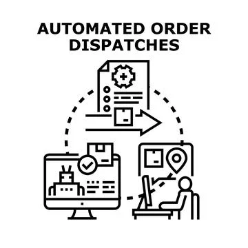 Automated order dispatches, e commerce, and logistics process Stock Illustration