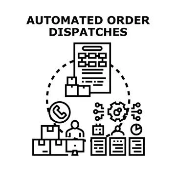 Automated order dispatching process with digital logistics management Stock Illustration