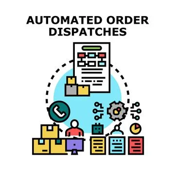 Automated order dispatching process with digital logistics management Stock Illustration
