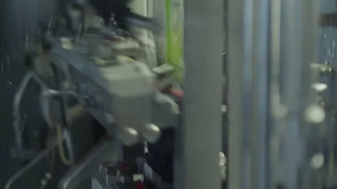 Automated Packaging Machine Divides Packages With Dairy Product At Factory Stock Footage 204917550