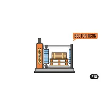 Automated packaging machine with wooden pallet with an icon representing an Stock Illustration