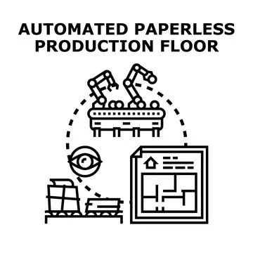 Automated paperless production floor workflow concept イラスト素材