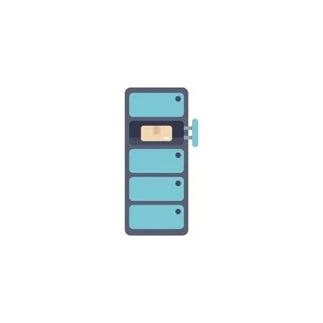 Automated parcel locker with open cell containing cardboard box for deliveries Stock Illustration