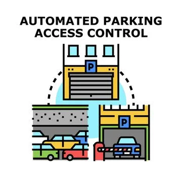 Automated parking access control managing vehicle entry system Stock Illustration