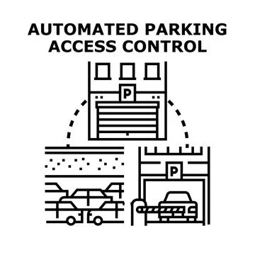 Automated parking access control managing vehicle entry system Stock Illustration