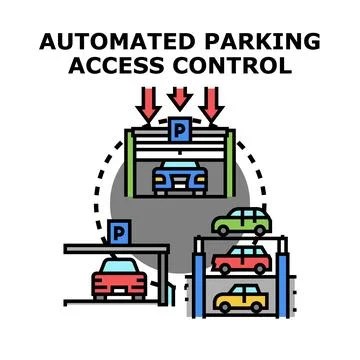 Automated parking system managing vehicle access and storage Stock Illustration