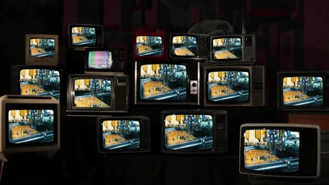 Automated PCB Assembly Using Pick and Place Machine and Vintage Televisions. 4K. Video stock 211114686