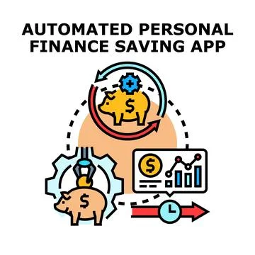 Automated personal finance saving application optimizing money growth Illustrazione stock