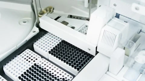 Automated Pipetting Robot Performing Molecular Genetic Tests in Research Laborat Stock Footage 296930969