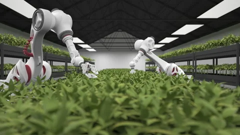 Automated planting process using advanced robot for planting leaves in trays. Ag Stock Footage 168927987