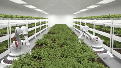 Automated planting process using advanced robot for planting leaves in trays. he Stock Footage 170996842