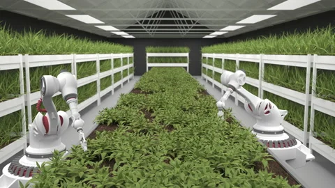 Automated planting process using advanced robot for planting leaves in trays. Ag Stock Footage 187948090