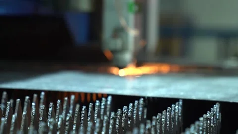 Automated Plasma Cutter CNC Machine Operating During Manufacturing In A Metal 스톡 동영상 332065759