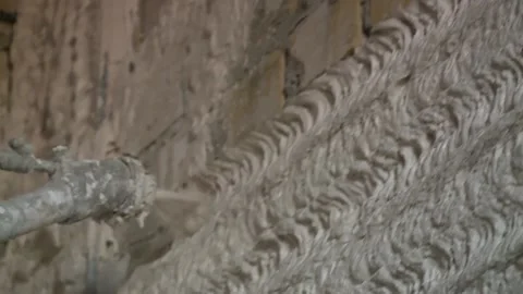Automated plastering of walls. spray solution closeup Stock Footage 146531524