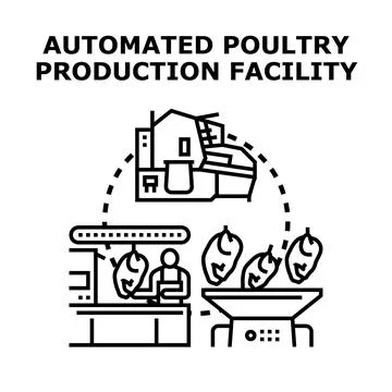 Automated poultry production facility processing raw meat Stock Illustration