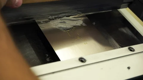Automated printing electronic circuit boards with stencils and paste Stock Footage 85580265