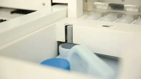 Automated process of biological samples research in biochemistry analyzer.  Stock Footage 168632042