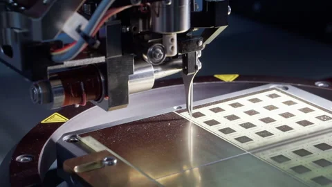 Automated process for the production of electronic microcircuits. Stock-Footage 153649259