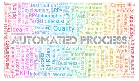 Automated Process typography word cloud create with the text only. Stock Illustration