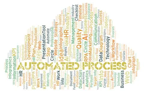 Automated Process typography word cloud create with the text only. Stock Illustration