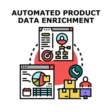 Automated product data enrichment system concept Stock Illustration