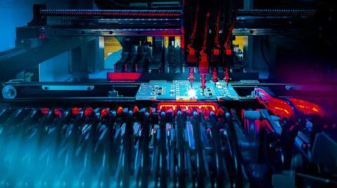 Automated production of computer system boards by Pick and Place robot Stock Photos