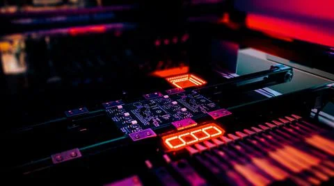 Automated production of computer system boards by Pick and Place robot Stock Photos