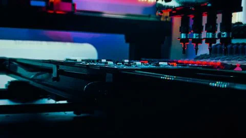Automated production of computer system boards by Pick and Place robot Stock Photos