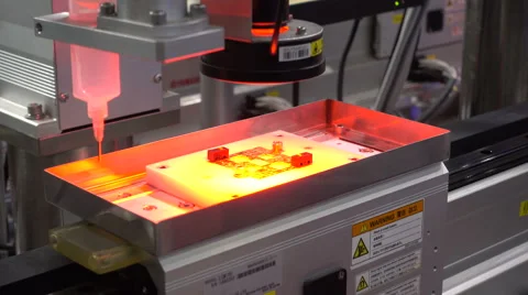 Automated production line, computer chips, technology exhibition in China Stock Footage 60688173