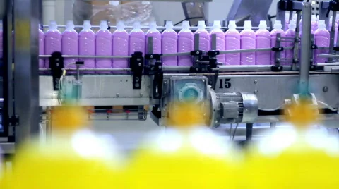 Automated Production Line - Liquid Detergent Manufacturing Stock Footage