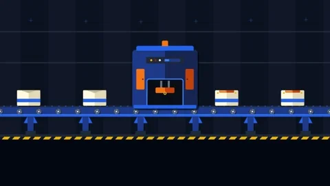 Automated Production Line Processing Boxes on Conveyor Belt Stock Footage 343893845