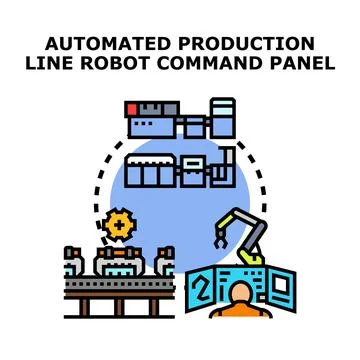 Automated production line robot command panel operating Stock Illustration